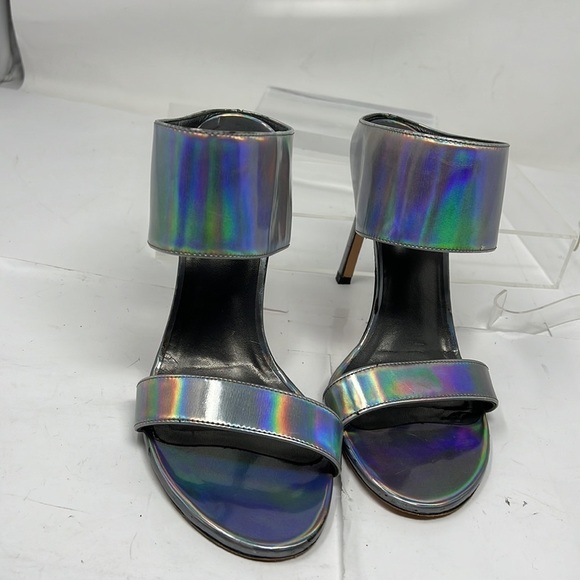 Stuart Weitzman Sz 8.5 MySlide Metallic Specchio Heel Sandal Silver Pewter - Picture 5 of 15